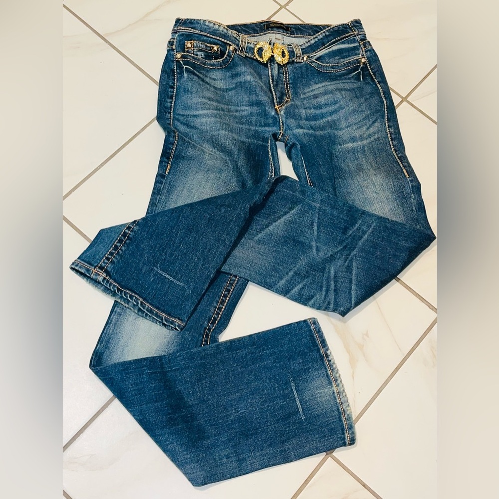 Roberto Cavalli Lux Swarovski Goldtone build in belt Blue Jeans